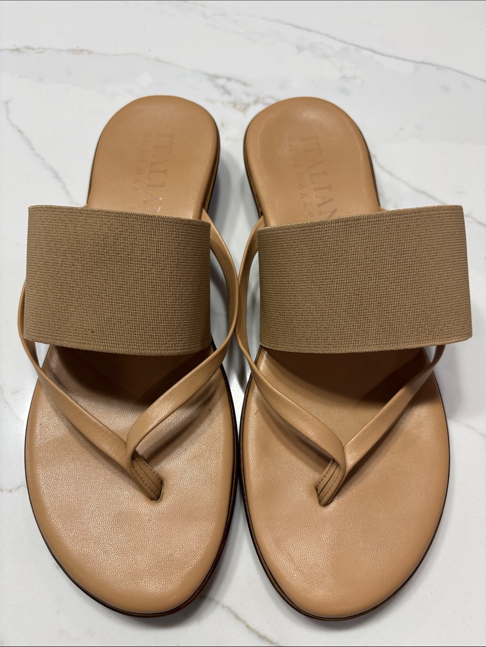 Italian Shoemakers Tan Slide Sandals with Wide Elastic Strap
